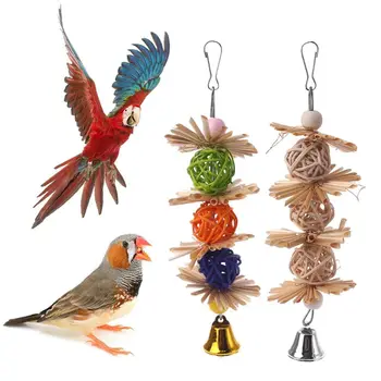 Игрушка для жевания попугая, ротанговые шарики с развлечением для маленьких птиц