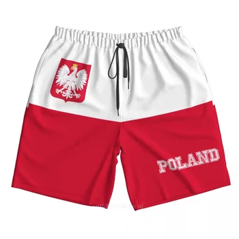 Лето 2023 г. Полиэстер Флаг страны Польша Мужские пляжные шорты с 3D принтом Летние брюки для бега с карманами
