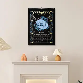 Настенный календарь на 2024 год, настенный календарь в темном лесу, Растительная Луна, переплет из двух проводов, Плотная мелованная бумага, внутреннее украшение для дома