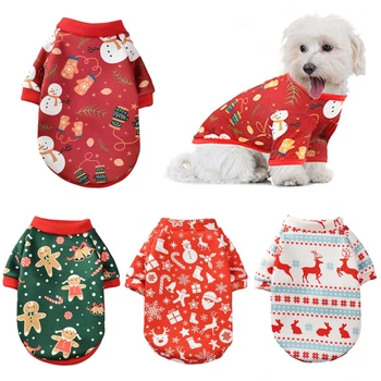 Рождественская одежда для собак, зимняя теплая флисовая одежда для маленьких собак, толстовка для кошек, пуловер с принтом щенка, одежда для чихуахуа Йорки