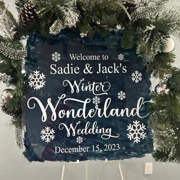 Виниловая наклейка на зимнюю свадьбу в виде снежинок, изготовленный на заказ приветственный знак, свадебная наклейка на зеркало, домашний декор, наклейка на стену для вечеринки