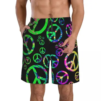 Знаки мира в стиле хиппи, мужские пляжные шорты, Быстросохнущий купальник для фитнеса, Забавные уличные забавные 3D шорты