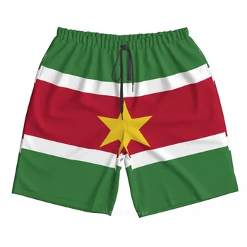 Летние мужские пляжные шорты с 3D принтом флага страны СУРИНАМ из полиэстера 2023 года, летние брюки для бега с карманами на пляже