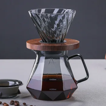 Стеклянный кофейник в форме ромба, Дымчато-Серый Набор для приготовления кофе, Наборы для фильтрации, Общий чайник, Набор фильтровальных чашек