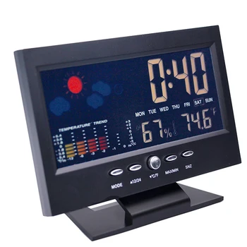 Цифровая метеостанция 4 в 1, термометр-гигрометр температуры и влажности с голосовым управлением, будильник, календарь