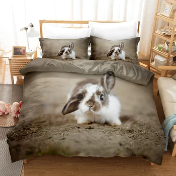 Комплекты постельного белья 3D The Rabbit Набор пододеяльников с наволочкой Twin Full Queen King Постельное белье Пододеяльник