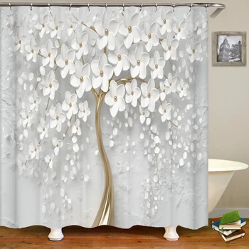 3D красивая занавеска для ванной с принтом цветочного дерева, водонепроницаемая из полиэстера с крючками, украшение для дома, занавеска для душа, экран для ванной комнаты