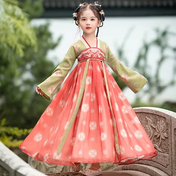 Китайское Традиционное Платье Для Народных Танцев Для Девочек, Розовый Танцевальный Костюм Феи Ханфу, Платья Принцессы Для Девочек, Комплект Детской Праздничной Одежды Для Косплея