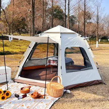 Кемпинговая палатка с автоматическим открыванием на 5-8 человек, Портативная Складная, водонепроницаемая, Солнцезащитная, Семейная Большая палатка для пеших прогулок на открытом воздухе.