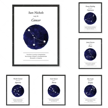 Астрологическая тема, 12 созвездий, плакаты на холсте и принты, Астрологические знаки, минималистичная геометрическая живопись, скандинавское настенное искусство, рис.