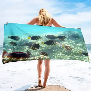 Пляжное полотенце с коралловым рифом для девочек, мальчиков, взрослых с рисунком тропических рыбок для бассейна из супер мягкого плюша   