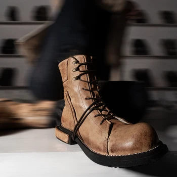 Wasteland в стиле панк Дизайнерская мужская обувь из конской кожи в стиле милитари на платформе