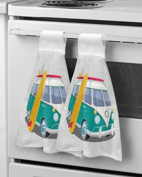 Автобус, Скейтборд, Полотенца для рук в стиле Ретро, Кухня, Ванная, Подвесная ткань, Быстросохнущие Мягкие Впитывающие полотенца из микрофибры