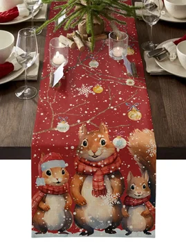 Рождественская настольная дорожка в виде снежинки и белки, украшение для домашнего декора, ужин