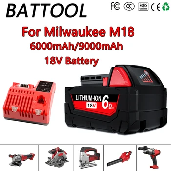 Зарядное Устройство BATTOOL 18V 6000mAh/9000mAh Для Аккумуляторных Батарей Milwaukee M18 XC 48-11-1860 48-11-1850 48-11-1840 48-11-1820