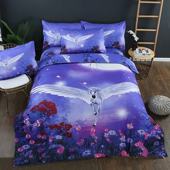Модный комплект постельного белья для дома с мультяшным единорогом, красочное стеганое одеяло и наволочки из полиэстера, детское покрывало Super King Twin Size