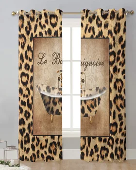 Ванна с леопардовым рисунком, спальня, Занавеска из органзы, Вуаль, Шторы для обработки окон, Тюлевые занавески для гостиной, прозрачные занавески