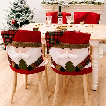 Рождественские чехлы на стулья для столовой, Рождественская шляпа, чехлы на спинки стульев, Веселое Рождественское украшение, Рождественские чехлы на стулья Navidad