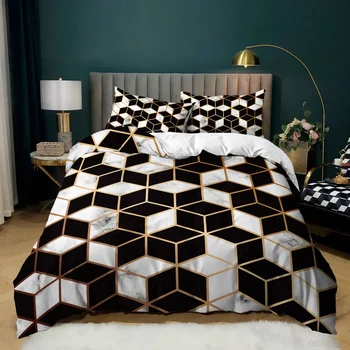 Комплект пододеяльников в виде сот, геометрический комплект постельного белья размера Queen Size, покрывало из микрофибры с золотым шестигранником, черное градиентное стеганое одеяло
