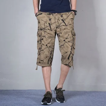Повседневные хлопковые шорты-карго длинной длины, мужские летние камуфляжные укороченные брюки, бриджи в стиле хип-хоп с несколькими карманами, армейские шорты в стиле милитари