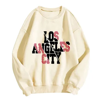 Толстовка с буквенным принтом в Лос-Анджелесе, Женская демисезонная толстовка Оверсайз, Свободный пуловер в стиле харадзюку, Топы, Модная толстовка в стиле хип-хоп, уличная одежда
