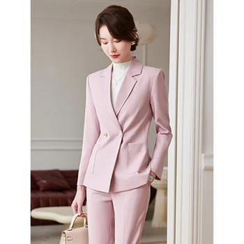 Костюм-пальто с длинным рукавом, женская деловая одежда, весна и осень, элегантный приталенный модный костюм, женская рабочая одежда, деловой формальный