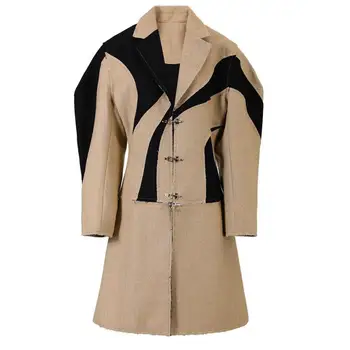 Женское шерстяное пальто Tannt, нерегулярные сочетания цветов, модные шерстяные пальто цвета хаки, Съемные винтажные зимние пальто, Новинка 2023 года.