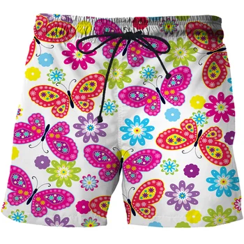 Модные Короткие брюки с цветами и бабочками Для женщин и мужчин, Купальник с 3D принтом, плавки, Пляжные шорты, шорты для катания на скейтборде, спортзале, Ледяные шорты