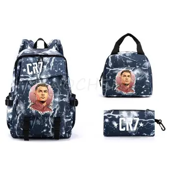 Модный футбольный рюкзак CR7, 3 шт./лот, простые легкие школьные сумки с пакетами для ланча + пенал, лучший подарок для младших Mochila