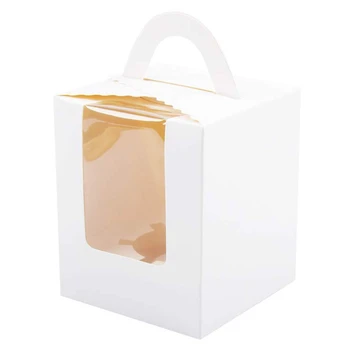 50 шт. одиночных коробок для кексов белого цвета, индивидуальных держателей для кексов с окошечками для упаковки выпечки.