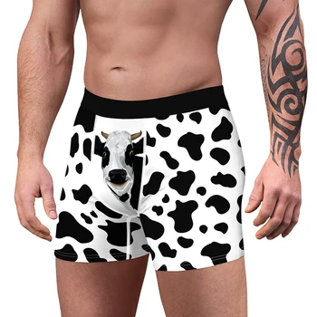 2024 Новые 3D забавные мужские боксеры с рисунком коровы, нижнее белье с каракулями, трусы-боксеры с животным юмором, шорты, трусики, мужские дышащие трусы