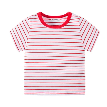 Детская футболка в розовую полоску с коротким рукавом, милый дышащий топ, летняя новая футболка для девочек
