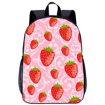 Розовый рюкзак с рисунком клубники и фруктов для девочек, мальчиков, подростков, дорожная сумка для ноутбука, Школьная сумка, рюкзаки для детей из детского сада, сумки для книг
