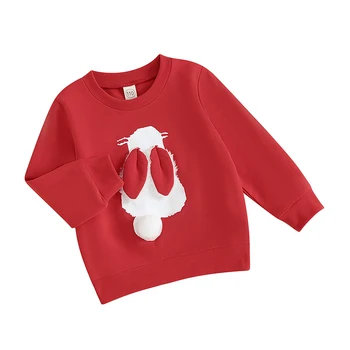 Пасхальная толстовка для маленьких девочек, Пуловер с кроликом, пуловер с круглым вырезом, толстовка с кроликом, 3D Кроличьи ушки и Хвост