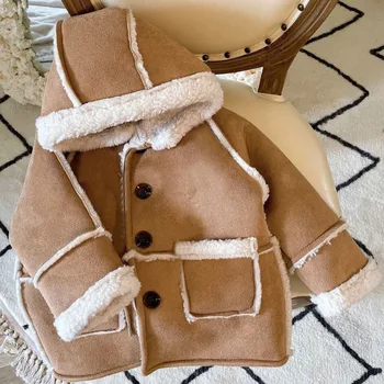 2023 Зимние детские теплые пальто в стиле пэчворк контрастного цвета для мальчиков и девочек с меховой подкладкой, утепленная куртка с капюшоном