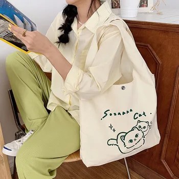 Простая экологичная сумка для покупок, женская японская сумка Kawaii на плечо, холщовая сумка большой емкости для женщин, сумка-тоут, сумки Bolso