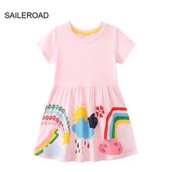 Летняя одежда SAILEROAD для детей, девочек, Мультяшная Радуга 2023, Хлопковая детская одежда, розовые платья с короткими рукавами