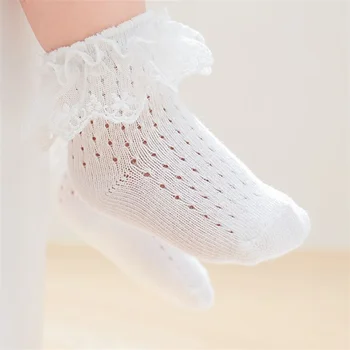 Детские носки для девочек, хлопковые кружевные мягкие модные детские носки, летние сетчатые тонкие носки для малышей, для девочек от 0 до 8 лет