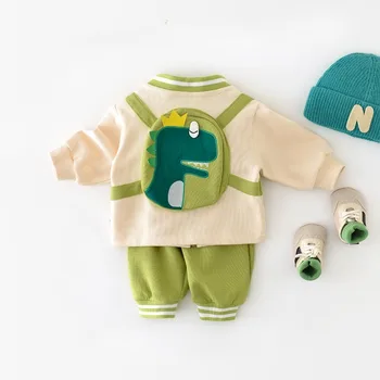 Детский комплект, осенний кардиган с динозавром, повседневное пальто, верхняя одежда для новорожденных, Корейские свободные брюки, весна и осень