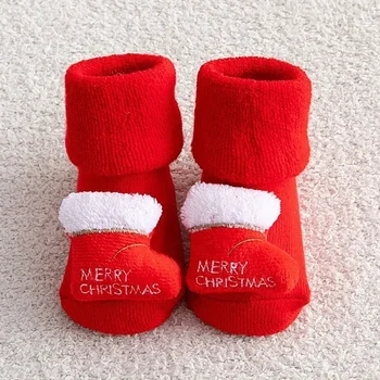 Детские Осенне-Зимние Утолщенные Шерстяные Круглые Детские Праздничные Красные Носки Для Новорожденных Christmas Midtube Foot Point Floor Socks