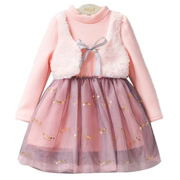 Весенне-осенние детские платья для девочек, Корейская мода, милое кружевное флисовое теплое Детское платье принцессы, Детская бутик-одежда BC1188