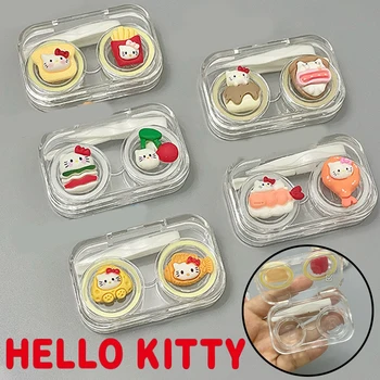 Коробка для контактных линз Sanrio Hello Kitty, Мультяшный контейнер для хранения красоты, женский карманный Мини-портативный чехол для контактных линз Kawaii