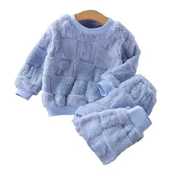 Детский пижамный комплект, уютный детский пижамный комплект, термобелье, топ с длинными рукавами, брюки на осень/зиму, пижама для отдыха с круглым вырезом, пижама