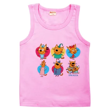 Футболка с принтом Kid-e-cats, детская забавная одежда на русском языке с тремя котенками, жилет без рукавов для маленьких девочек, топы для мальчиков, летняя одежда