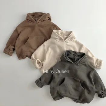 HoneyCherry/ Новый детский свитер, куртка, модный вязаный свитер с капюшоном для отдыха в стиле ретро для мальчиков и девочек