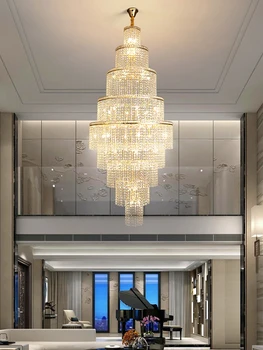 Новый дизайн, Большая Декоративная гостиная с высоким потолком, Золотая Люстра, лестница, Современная Роскошная Высококачественная Хрустальная Люстра