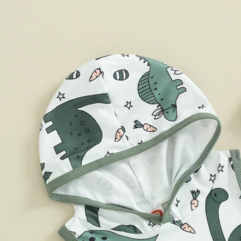 Пасхальный наряд для маленьких мальчиков, майки с капюшоном и принтом динозавра, эластичные шорты, комплект милой летней одежды для новорожденных.