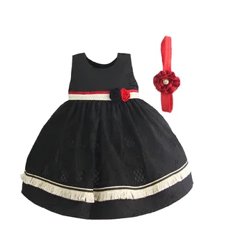 Вечернее платье на день рождения для маленьких девочек с повязкой на голову, красный, черный пояс с бантом, детские платья принцессы для бала, одежда для девочек 3-12 м