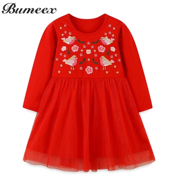 Платья для девочек Bumeex, осенне-весенняя хлопковая одежда для младенцев, Сетчатая юбка, вечеринка, День рождения, Детские платья, костюмы