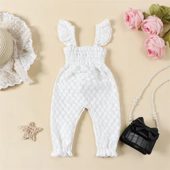 Летний комбинезон для маленьких девочек с цветочным кружевом и рюшами, ползунки, штаны для новорожденных малышей, милая одежда